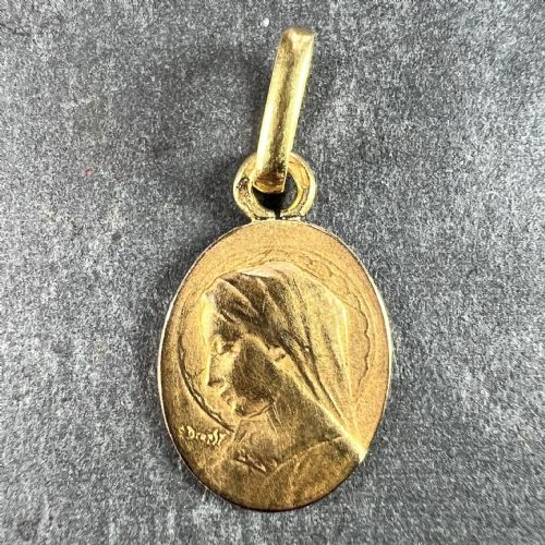 FRENCH EMILE DROPSY VIRGIN MARY 18K YELLOW GOLD MEDAL PENDANT CHARM - ADDITIONAL PHOTO 2