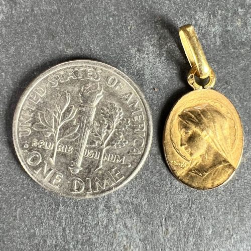 FRENCH EMILE DROPSY VIRGIN MARY 18K YELLOW GOLD MEDAL PENDANT CHARM - ADDITIONAL PHOTO 9