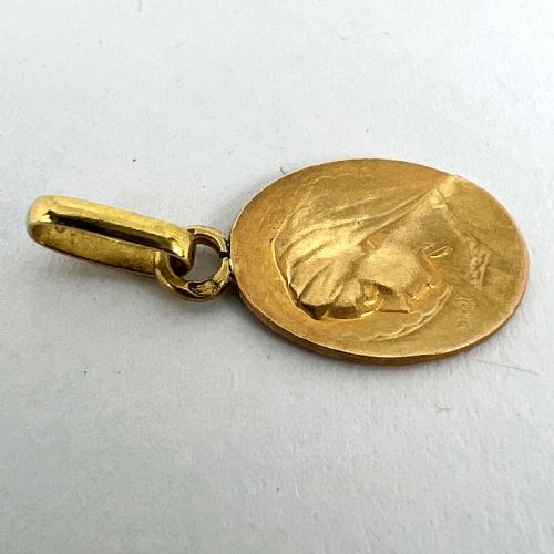 FRENCH EMILE DROPSY VIRGIN MARY 18K YELLOW GOLD MEDAL PENDANT CHARM - ADDITIONAL PHOTO 13