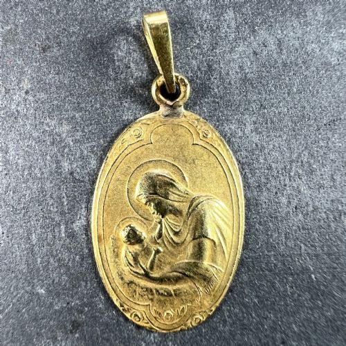 ARNAULT ART NOUVEAU FRENCH MADONNA AND CHILD 18K YELLOW GOLD MEDAL PENDANT - ADDITIONAL PHOTO 1