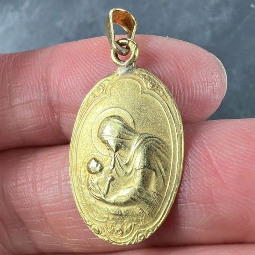 ARNAULT ART NOUVEAU FRENCH MADONNA AND CHILD 18K YELLOW GOLD MEDAL PENDANT - ADDITIONAL PHOTO 5