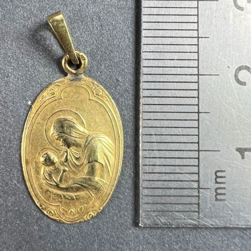 ARNAULT ART NOUVEAU FRENCH MADONNA AND CHILD 18K YELLOW GOLD MEDAL PENDANT - ADDITIONAL PHOTO 9