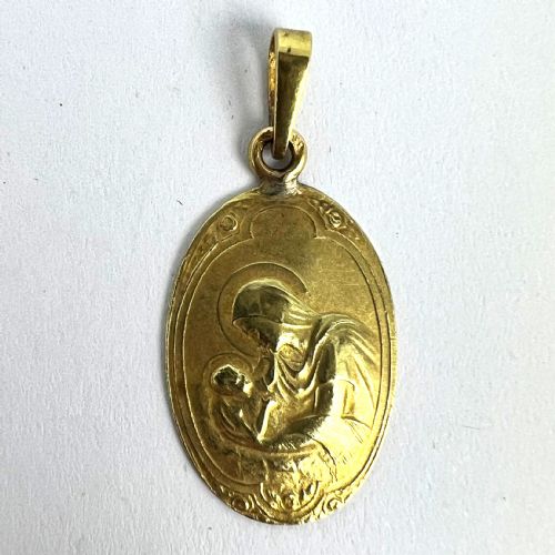 ARNAULT ART NOUVEAU FRENCH MADONNA AND CHILD 18K YELLOW GOLD MEDAL PENDANT - ADDITIONAL PHOTO 11