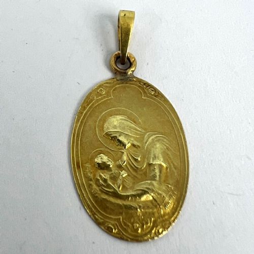 ARNAULT ART NOUVEAU FRENCH MADONNA AND CHILD 18K YELLOW GOLD MEDAL PENDANT - ADDITIONAL PHOTO 12