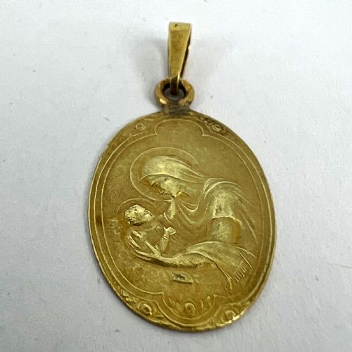 ARNAULT ART NOUVEAU FRENCH MADONNA AND CHILD 18K YELLOW GOLD MEDAL PENDANT - ADDITIONAL PHOTO 13