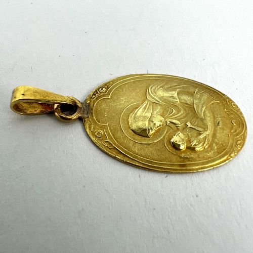 ARNAULT ART NOUVEAU FRENCH MADONNA AND CHILD 18K YELLOW GOLD MEDAL PENDANT - ADDITIONAL PHOTO 14