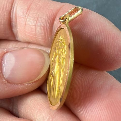 FRENCH GRN 18K YELLOW GOLD JESUS CHRIST CROWN OF THORNS MEDAL CHARM PENDANT - ADDITIONAL PHOTO 7