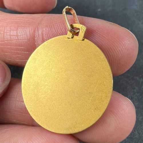 FRENCH GRN 18K YELLOW GOLD JESUS CHRIST CROWN OF THORNS MEDAL CHARM PENDANT - ADDITIONAL PHOTO 8