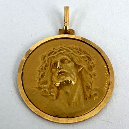 FRENCH GRN 18K YELLOW GOLD JESUS CHRIST CROWN OF THORNS MEDAL CHARM PENDANT - ADDITIONAL PHOTO 12