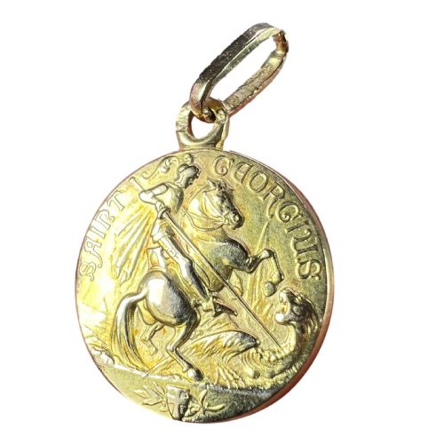 french st george and the dragon 18k yellow gold medal pendant - CATEGORY: ANTIQUE JEWELLERY - DATED 1920