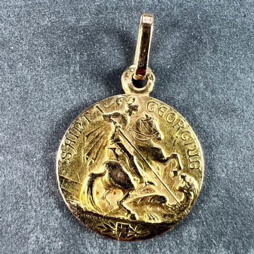 FRENCH ST GEORGE AND THE DRAGON 18K YELLOW GOLD MEDAL PENDANT - ADDITIONAL PHOTO 1