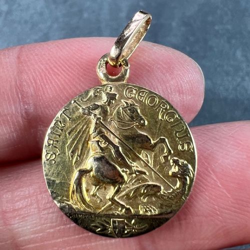 FRENCH ST GEORGE AND THE DRAGON 18K YELLOW GOLD MEDAL PENDANT - ADDITIONAL PHOTO 4