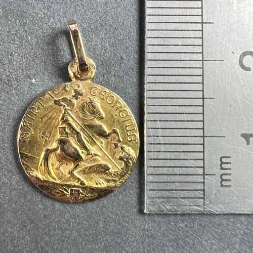 FRENCH ST GEORGE AND THE DRAGON 18K YELLOW GOLD MEDAL PENDANT - ADDITIONAL PHOTO 9