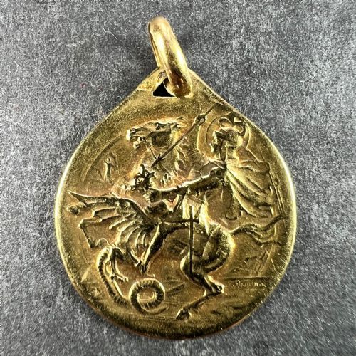 FRENCH RASUMNY ST GEORGE TEMPESTATE SECURITAS 18K YELLOW GOLD MEDAL PENDANT - ADDITIONAL PHOTO 1