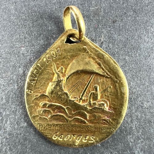 FRENCH RASUMNY ST GEORGE TEMPESTATE SECURITAS 18K YELLOW GOLD MEDAL PENDANT - ADDITIONAL PHOTO 2