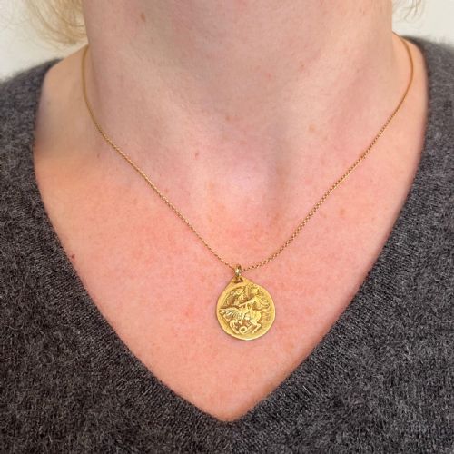 FRENCH RASUMNY ST GEORGE TEMPESTATE SECURITAS 18K YELLOW GOLD MEDAL PENDANT - ADDITIONAL PHOTO 3