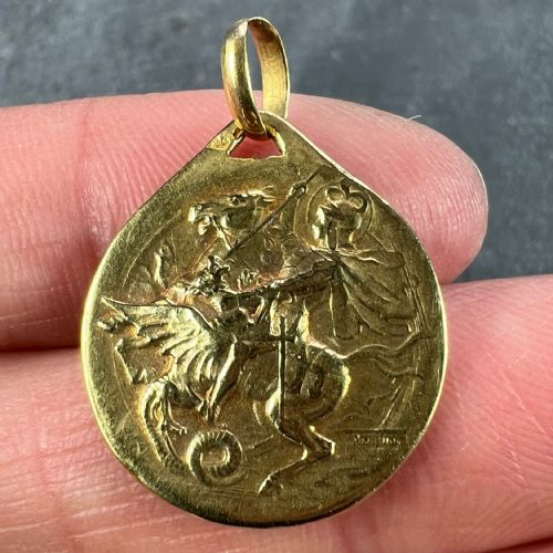 FRENCH RASUMNY ST GEORGE TEMPESTATE SECURITAS 18K YELLOW GOLD MEDAL PENDANT - ADDITIONAL PHOTO 4