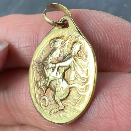 FRENCH RASUMNY ST GEORGE TEMPESTATE SECURITAS 18K YELLOW GOLD MEDAL PENDANT - ADDITIONAL PHOTO 5