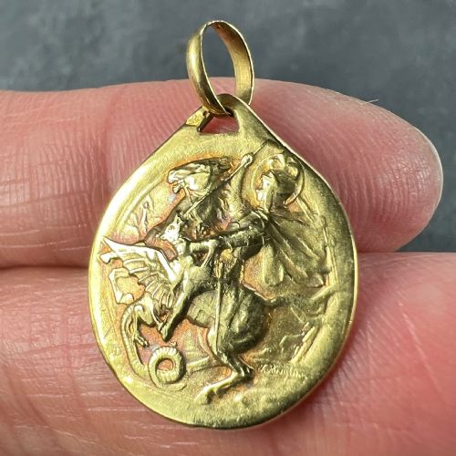 FRENCH RASUMNY ST GEORGE TEMPESTATE SECURITAS 18K YELLOW GOLD MEDAL PENDANT - ADDITIONAL PHOTO 7