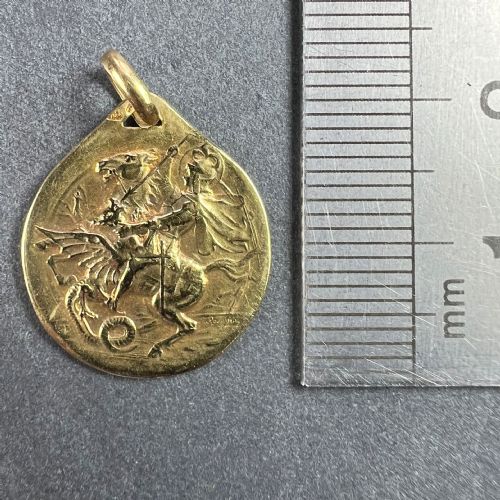 FRENCH RASUMNY ST GEORGE TEMPESTATE SECURITAS 18K YELLOW GOLD MEDAL PENDANT - ADDITIONAL PHOTO 9