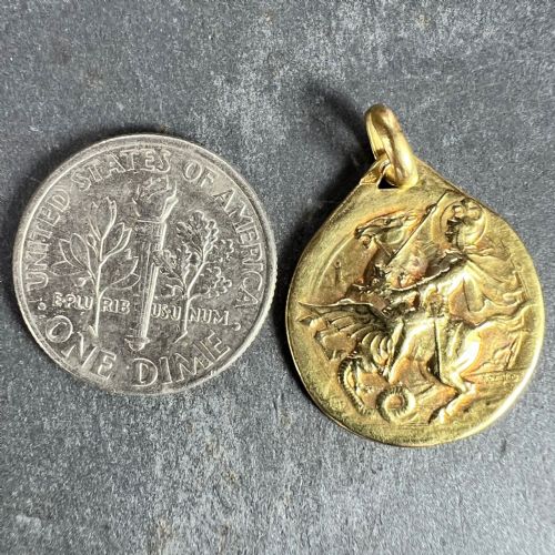FRENCH RASUMNY ST GEORGE TEMPESTATE SECURITAS 18K YELLOW GOLD MEDAL PENDANT - ADDITIONAL PHOTO 10