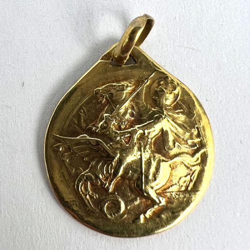 FRENCH RASUMNY ST GEORGE TEMPESTATE SECURITAS 18K YELLOW GOLD MEDAL PENDANT - ADDITIONAL PHOTO 11