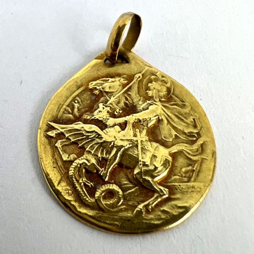 FRENCH RASUMNY ST GEORGE TEMPESTATE SECURITAS 18K YELLOW GOLD MEDAL PENDANT - ADDITIONAL PHOTO 12