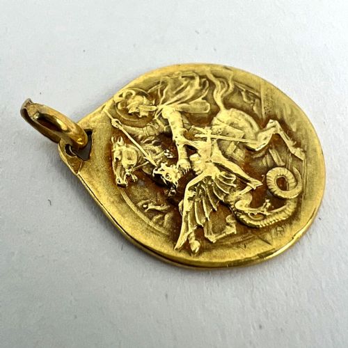 FRENCH RASUMNY ST GEORGE TEMPESTATE SECURITAS 18K YELLOW GOLD MEDAL PENDANT - ADDITIONAL PHOTO 14