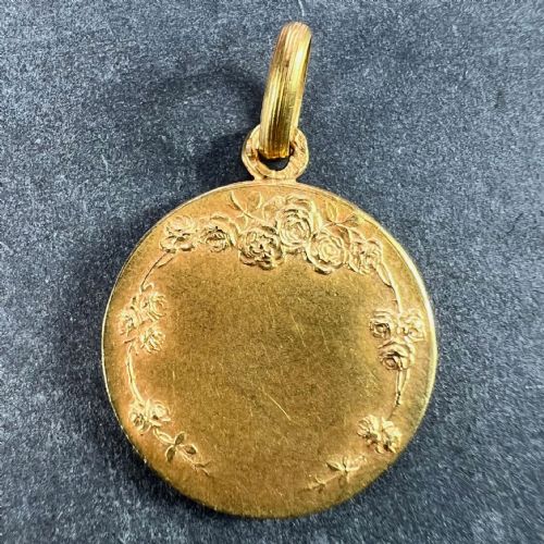 FRENCH MAZZONI 18K YELLOW GOLD ST THERESE MEDAL CHARM PENDANT - ADDITIONAL PHOTO 2