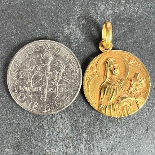 FRENCH MAZZONI 18K YELLOW GOLD ST THERESE MEDAL CHARM PENDANT - ADDITIONAL PHOTO 9