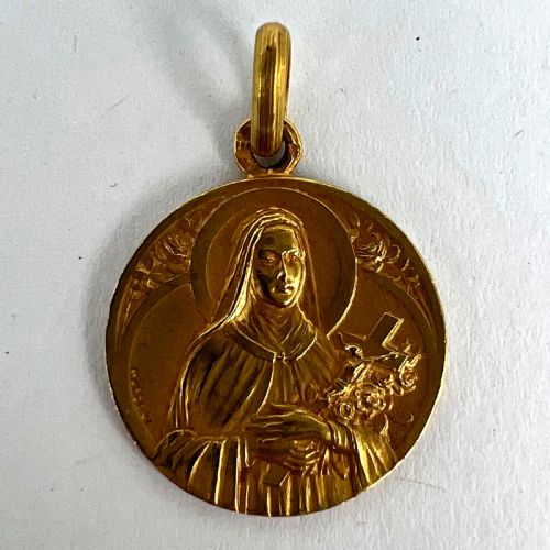 FRENCH MAZZONI 18K YELLOW GOLD ST THERESE MEDAL CHARM PENDANT - ADDITIONAL PHOTO 10