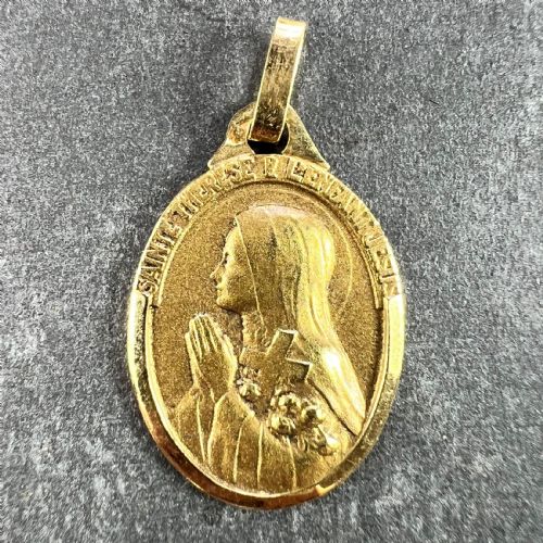 FRENCH 18K YELLOW GOLD ST THERESE MEDAL CHARM PENDANT - ADDITIONAL PHOTO 1