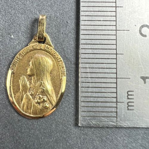 FRENCH 18K YELLOW GOLD ST THERESE MEDAL CHARM PENDANT - ADDITIONAL PHOTO 8