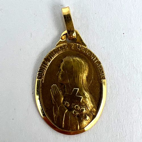 FRENCH 18K YELLOW GOLD ST THERESE MEDAL CHARM PENDANT - ADDITIONAL PHOTO 9