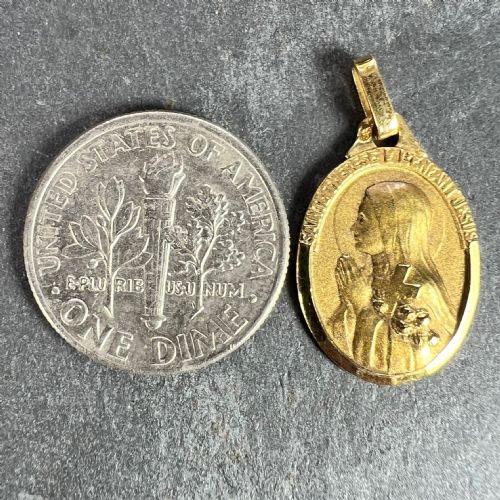 FRENCH 18K YELLOW GOLD ST THERESE MEDAL CHARM PENDANT - ADDITIONAL PHOTO 10