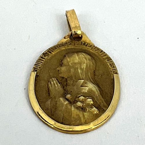 FRENCH 18K YELLOW GOLD ST THERESE MEDAL CHARM PENDANT - ADDITIONAL PHOTO 12