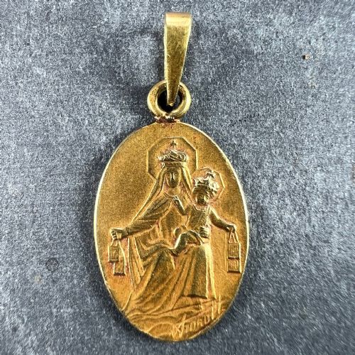 FRENCH ARNAULT MADONNA AND CHILD SACRED HEART 18K YELLOW GOLD MEDAL PENDANT - ADDITIONAL PHOTO 1