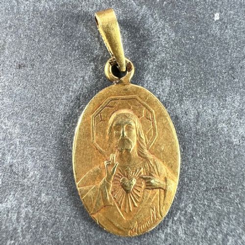 FRENCH ARNAULT MADONNA AND CHILD SACRED HEART 18K YELLOW GOLD MEDAL PENDANT - ADDITIONAL PHOTO 2