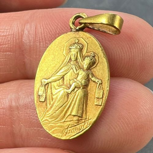FRENCH ARNAULT MADONNA AND CHILD SACRED HEART 18K YELLOW GOLD MEDAL PENDANT - ADDITIONAL PHOTO 6