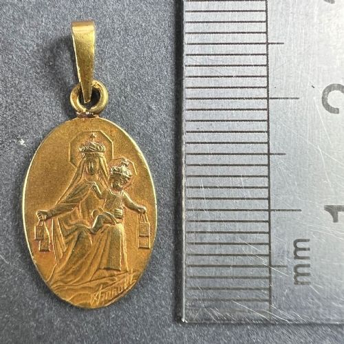 FRENCH ARNAULT MADONNA AND CHILD SACRED HEART 18K YELLOW GOLD MEDAL PENDANT - ADDITIONAL PHOTO 8