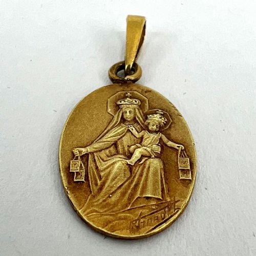 FRENCH ARNAULT MADONNA AND CHILD SACRED HEART 18K YELLOW GOLD MEDAL PENDANT - ADDITIONAL PHOTO 11