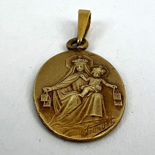 FRENCH ARNAULT MADONNA AND CHILD SACRED HEART 18K YELLOW GOLD MEDAL PENDANT - ADDITIONAL PHOTO 13