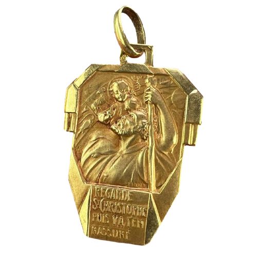 antique french holy saint christopher 18k yellow gold charm pendant - CATEGORY: ANTIQUE JEWELLERY - DATED 1930
