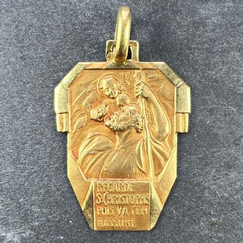 ANTIQUE FRENCH HOLY SAINT CHRISTOPHER 18K YELLOW GOLD CHARM PENDANT - ADDITIONAL PHOTO 1