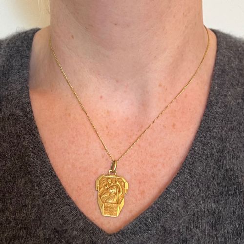 ANTIQUE FRENCH HOLY SAINT CHRISTOPHER 18K YELLOW GOLD CHARM PENDANT - ADDITIONAL PHOTO 3