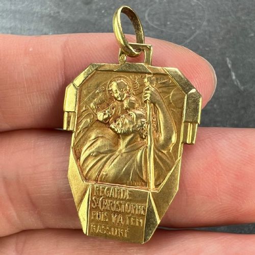 ANTIQUE FRENCH HOLY SAINT CHRISTOPHER 18K YELLOW GOLD CHARM PENDANT - ADDITIONAL PHOTO 4