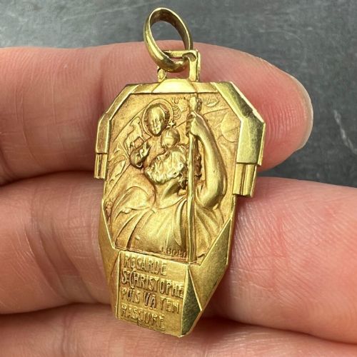 ANTIQUE FRENCH HOLY SAINT CHRISTOPHER 18K YELLOW GOLD CHARM PENDANT - ADDITIONAL PHOTO 5