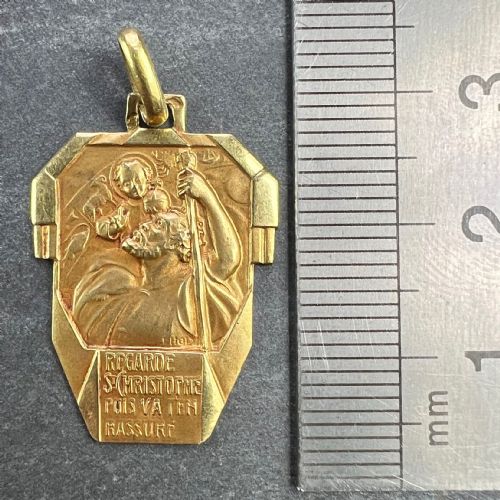 ANTIQUE FRENCH HOLY SAINT CHRISTOPHER 18K YELLOW GOLD CHARM PENDANT - ADDITIONAL PHOTO 8