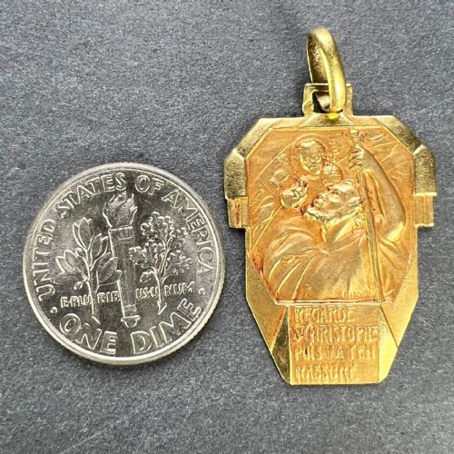 ANTIQUE FRENCH HOLY SAINT CHRISTOPHER 18K YELLOW GOLD CHARM PENDANT - ADDITIONAL PHOTO 9