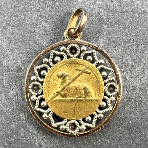 FRENCH VERNON JESUS CHRIST 18K YELLOW GOLD RUBY CHARM MEDAL PENDANT - ADDITIONAL PHOTO 3